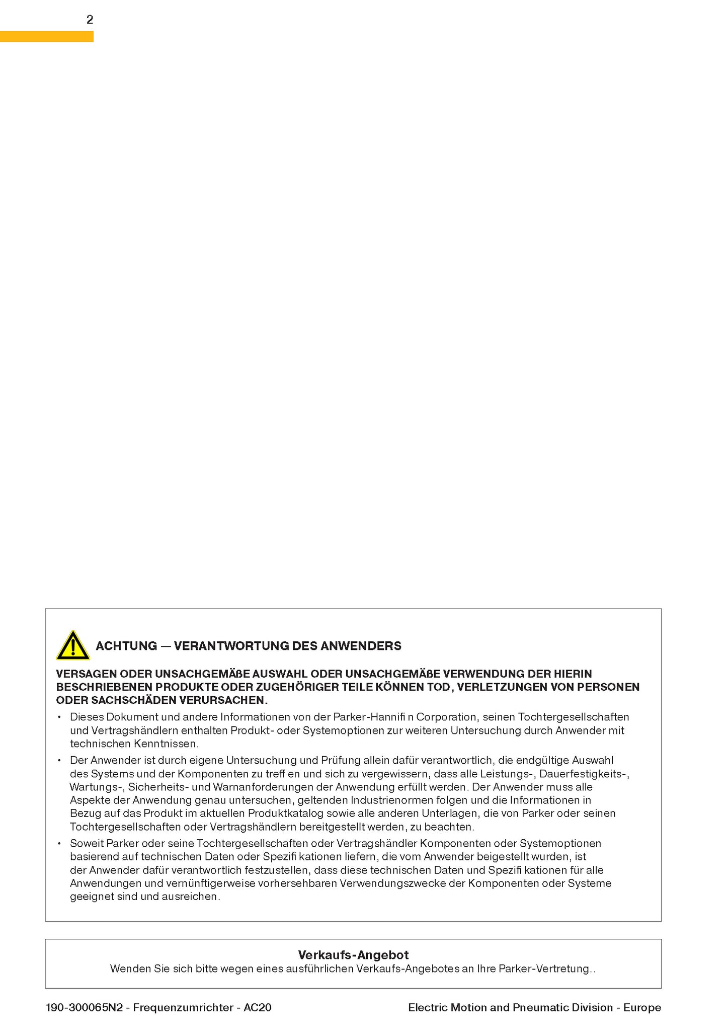 Frequenzumrichter Parker AC20 von 1,5 - 180kW, IP20 mit EMV-Filter
