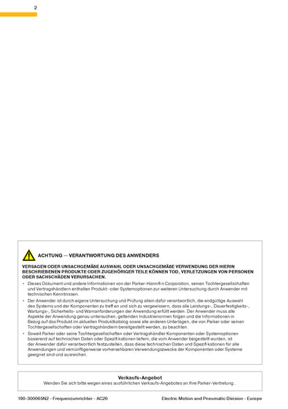 Frequenzumrichter Parker AC20 von 1,5 - 180kW, IP20 mit EMV-Filter