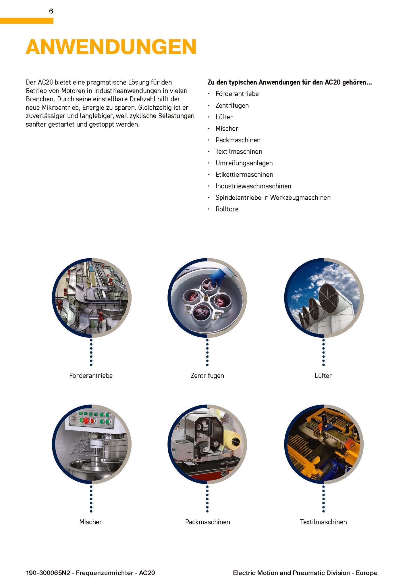 Frequenzumrichter Parker AC20 von 1,5 - 180kW, IP20 mit EMV-Filter