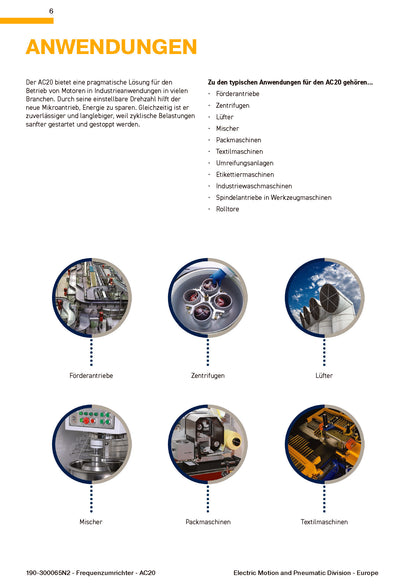 Frequenzumrichter Parker AC20 von 1,5 - 180kW, IP20 mit EMV-Filter