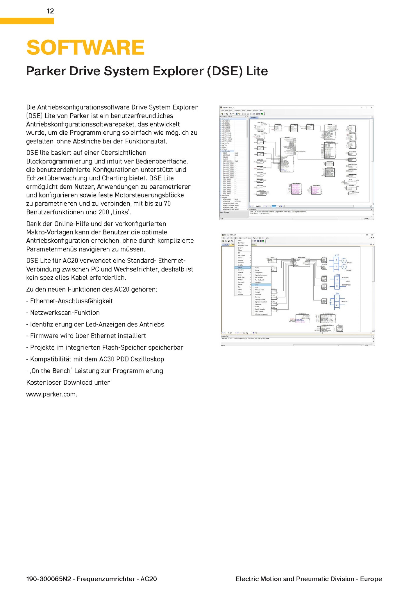Frequenzumrichter Parker AC20 von 1,5 - 180kW, IP20 mit EMV-Filter