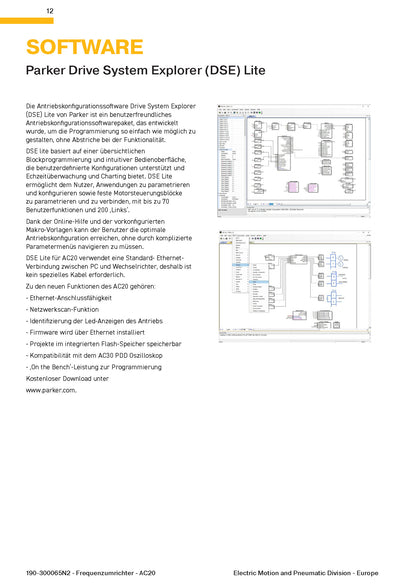 Frequenzumrichter Parker AC20 von 1,5 - 180kW, IP20 mit EMV-Filter