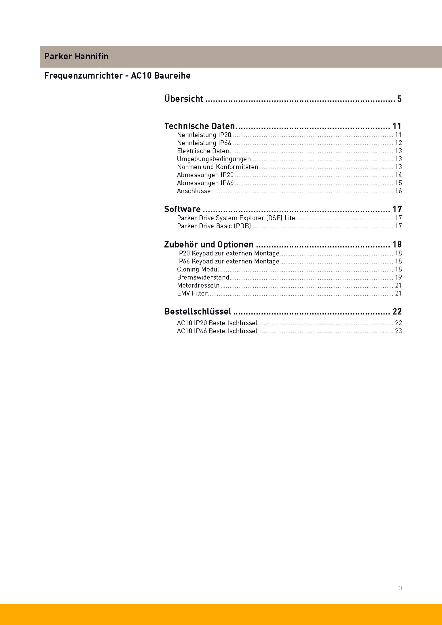 Frequenzumrichter Parker AC10 von 0,2 - 180kW, IP20 mit EMV-Filter