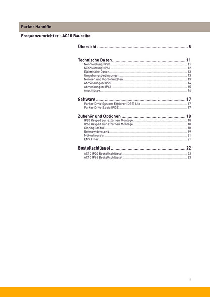 Frequenzumrichter Parker AC10 von 0,2 - 180kW, IP20 mit EMV-Filter