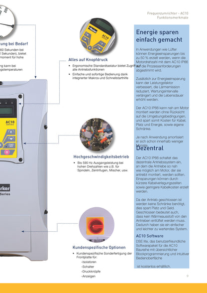 Frequenzumrichter Parker AC10 von 0,2 - 180kW, IP20 mit EMV-Filter