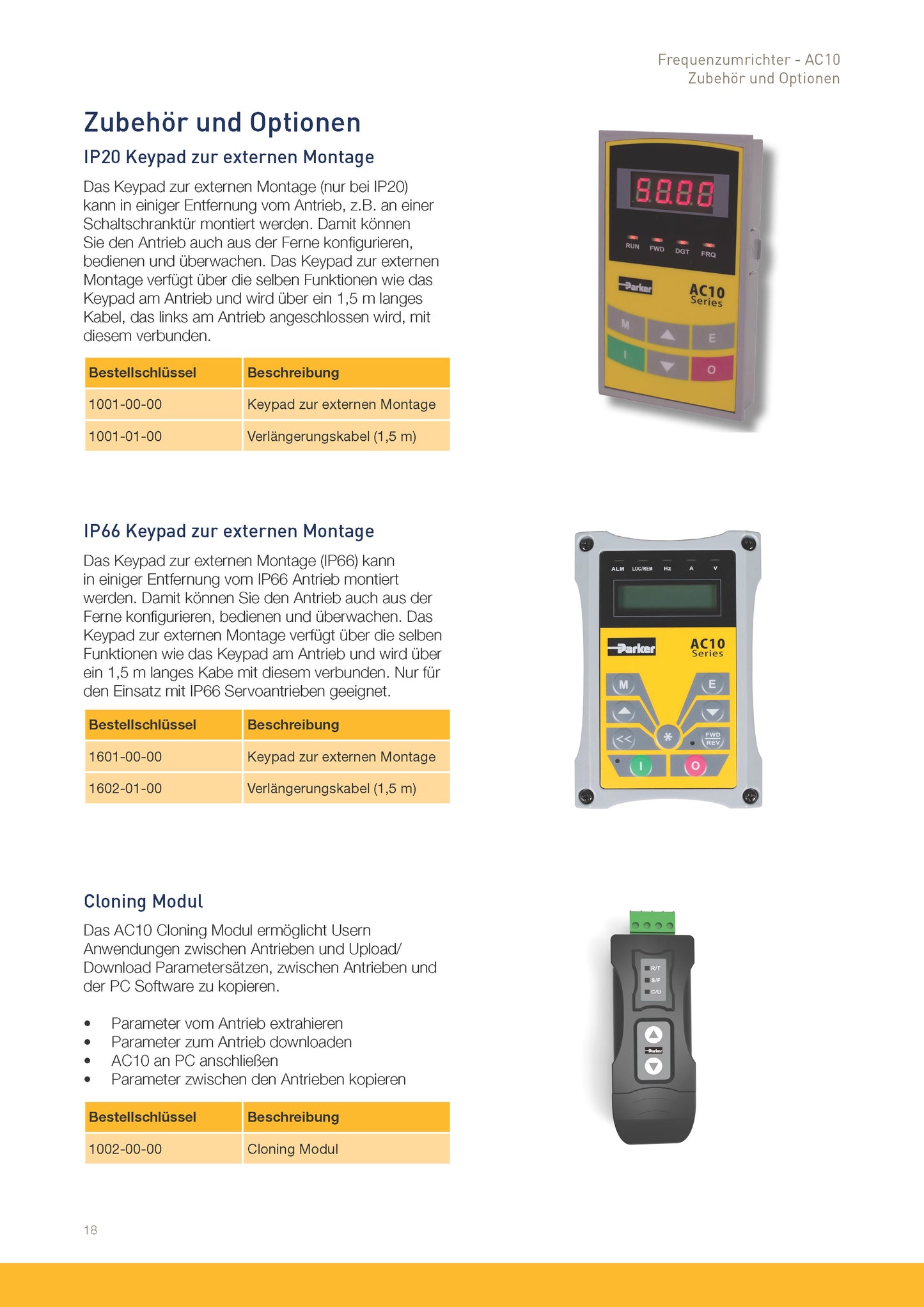 Frequenzumrichter Parker AC10 von 0,2 - 180kW, IP20 mit EMV-Filter
