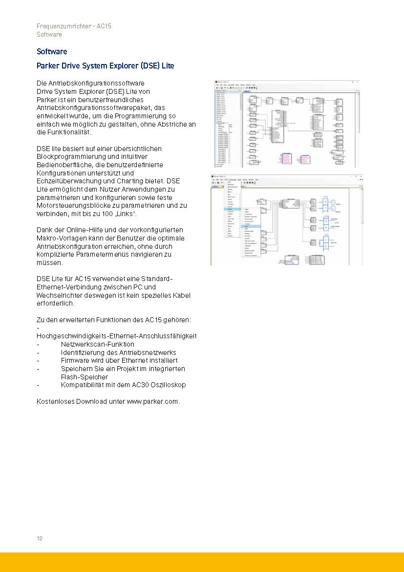 Frequenzumrichter Parker AC15 von 0,37 - 30kW, IP20 mit EMV-Filter