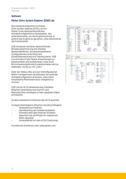 Frequenzumrichter Parker AC15 von 0,37 - 30kW, IP20 mit EMV-Filter