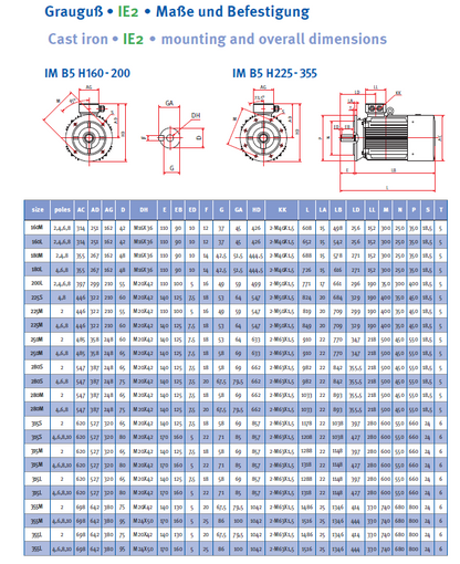 Energiesparmotor 4 - 315 kW, IE2, Grauguss, 8-polig, 750 U/min