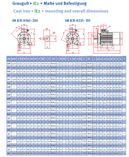Energiesparmotor 4 - 315 kW, IE2, Grauguss, 8-polig, 750 U/min