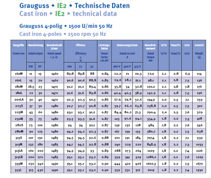 Energiesparmotor 4 - 315 kW, IE2, Grauguss, 8-polig, 750 U/min