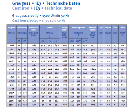 Energiesparmotor 11 - 630 kW, IE3, Grauguss, 2-polig, 3000 U/min
