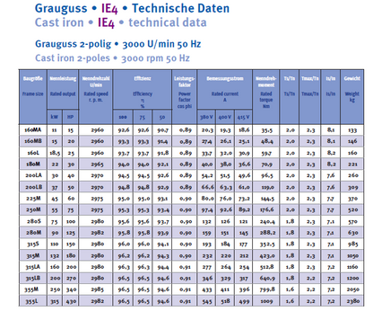 Energiesparmotor 11 - 630 kW, IE4, Grauguss, 2-polig, 3000 U/min