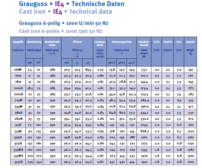Energiesparmotor 11 - 630 kW, IE4, Grauguss, 2-polig, 3000 U/min