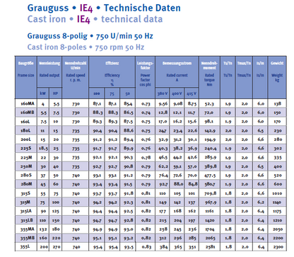 Energiesparmotor 11 - 630 kW, IE4, Grauguss, 2-polig, 3000 U/min