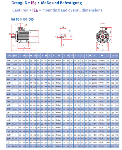 Energiesparmotor 11 - 630 kW, IE4, Grauguss, 2-polig, 3000 U/min