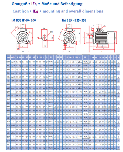 Energiesparmotor 11 - 630 kW, IE4, Grauguss, 2-polig, 3000 U/min