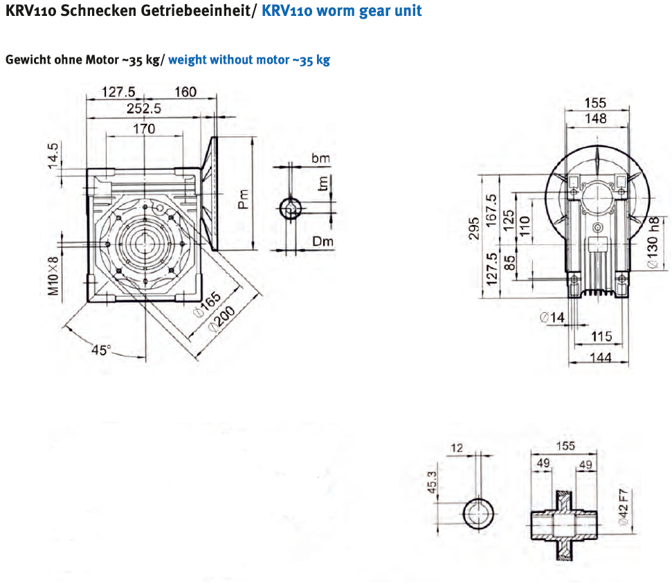 Schneckengetriebe KRV110 / Hohlwelle d= 42 mm