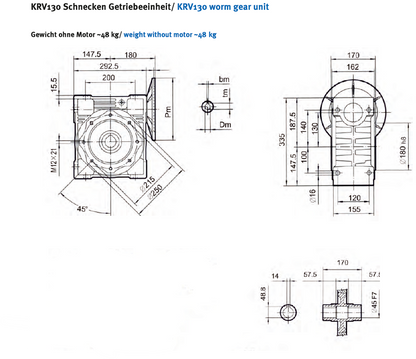 Schneckengetriebe KRV130 / Hohlwelle d= 45 mm