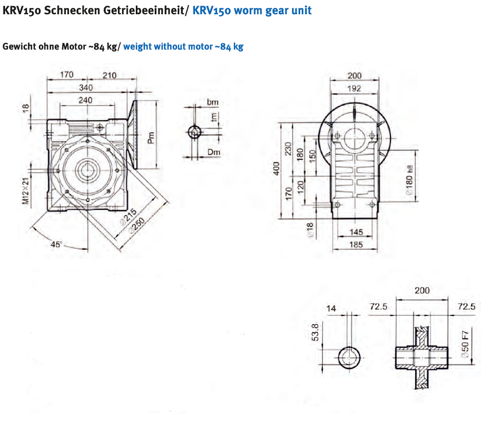Schneckengetriebe KRV150 / Hohlwelle d= 50 mm