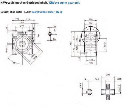 Schneckengetriebe KRV150 / Hohlwelle d= 50 mm