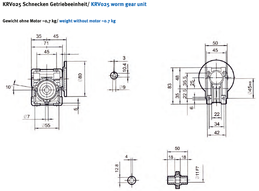 Schneckengetriebe KRV25 / Hohlwelle d= 11mm