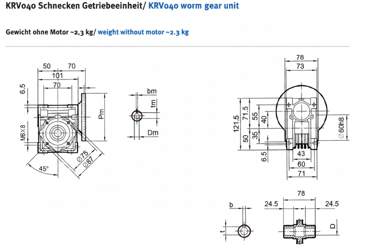 Schneckengetriebe KRV40 / Hohlwelle d= 18 mm