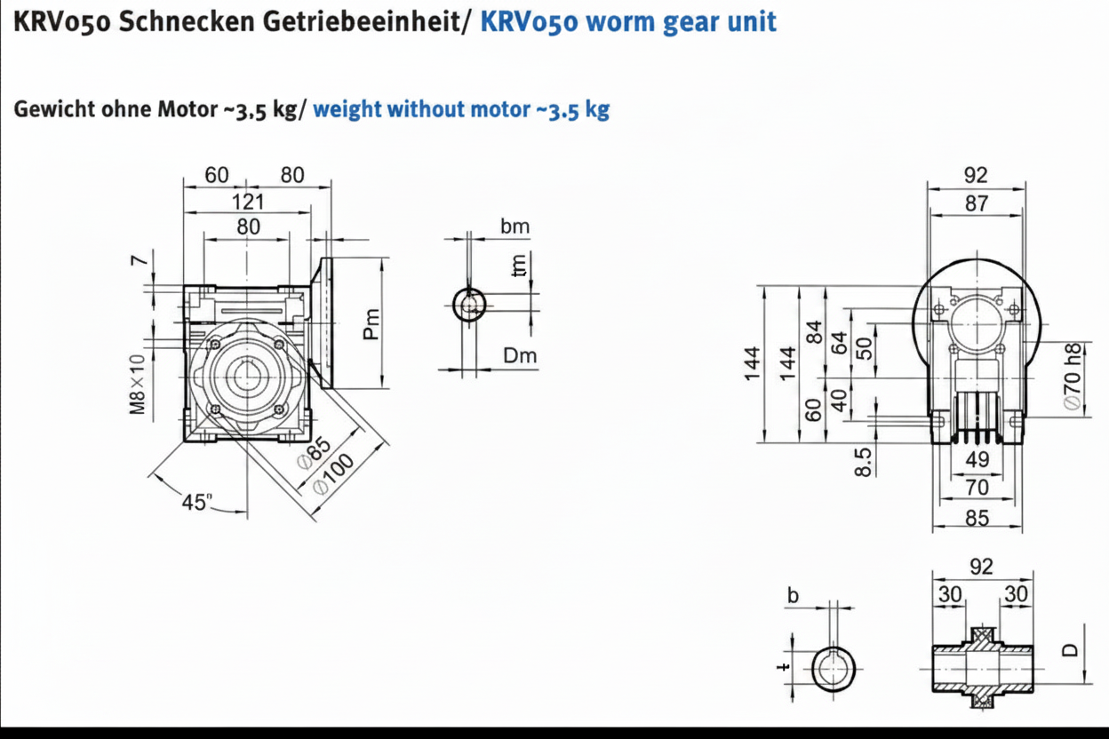 Schneckengetriebe KRV50 / Hohlwelle d= 25 mm