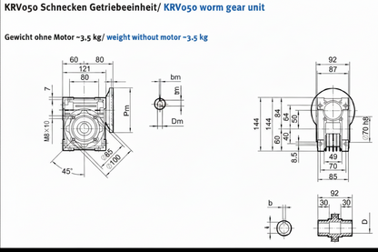 Schneckengetriebe KRV50 / Hohlwelle d= 25 mm