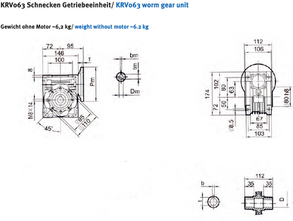 Schneckengetriebe KRV63 / Hohlwelle d= 25 mm