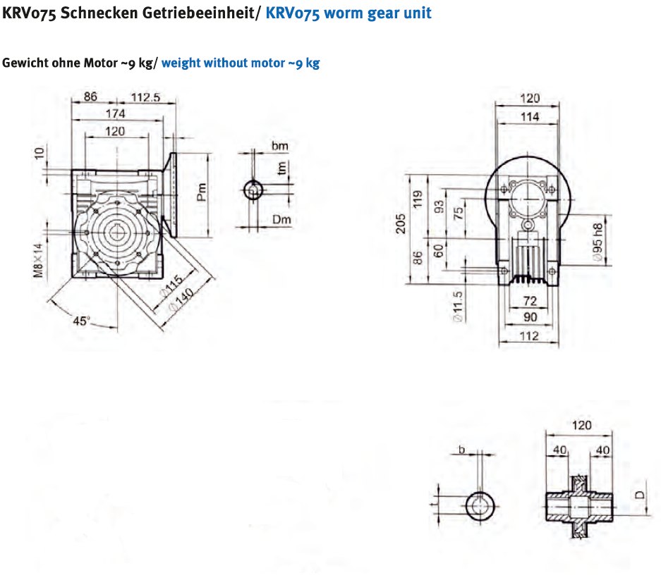Schneckengetriebe KRV75 / Hohlwelle d= 28 mm