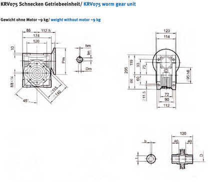 Schneckengetriebe KRV75 / Hohlwelle d= 28 mm