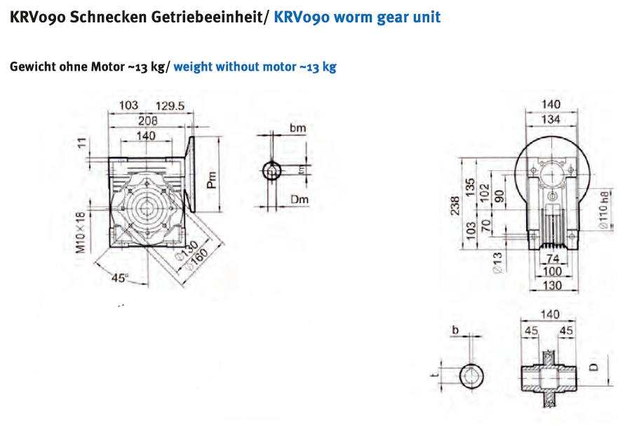 Schneckengetriebe KRV90 / Hohlwelle d= 35 mm