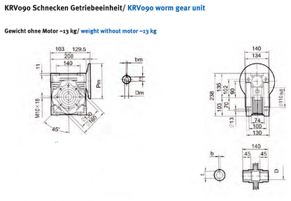Schneckengetriebe KRV90 / Hohlwelle d= 35 mm