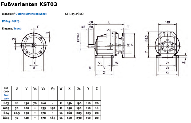 Stirnradgetriebe KST03 mit Welle d= 30mm