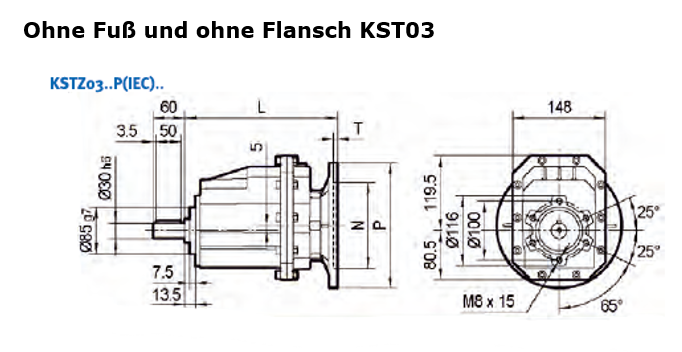 Stirnradgetriebe KST03 mit Welle d= 30mm