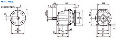 Stirnradgetriebe KST01 9,81 - 3,82 mit Welle d= 20mm Fuß Code B02